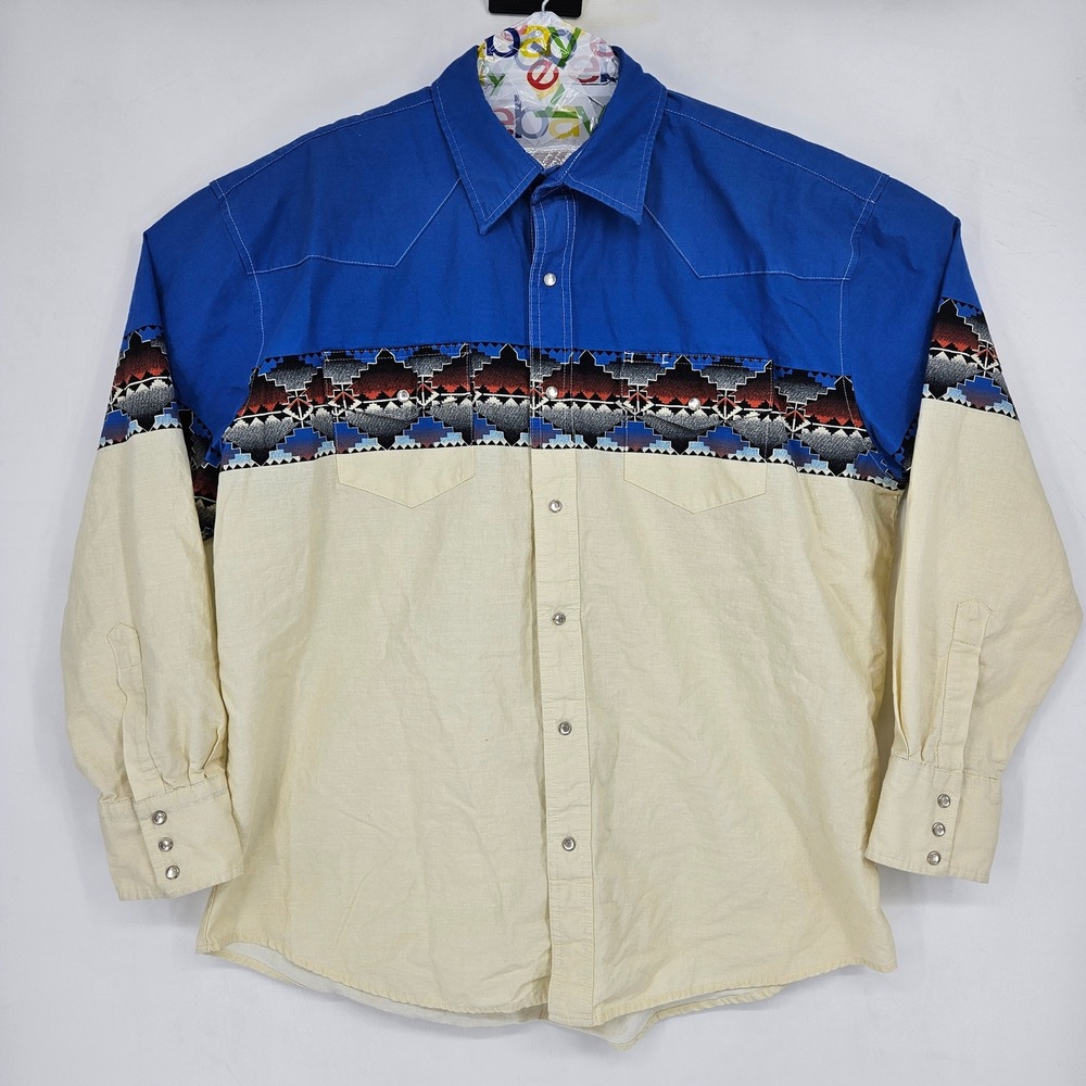 Vintage Wrangler Shirt Mens XL Aztec‎ Southwest Western Rodeo Pearl Snap